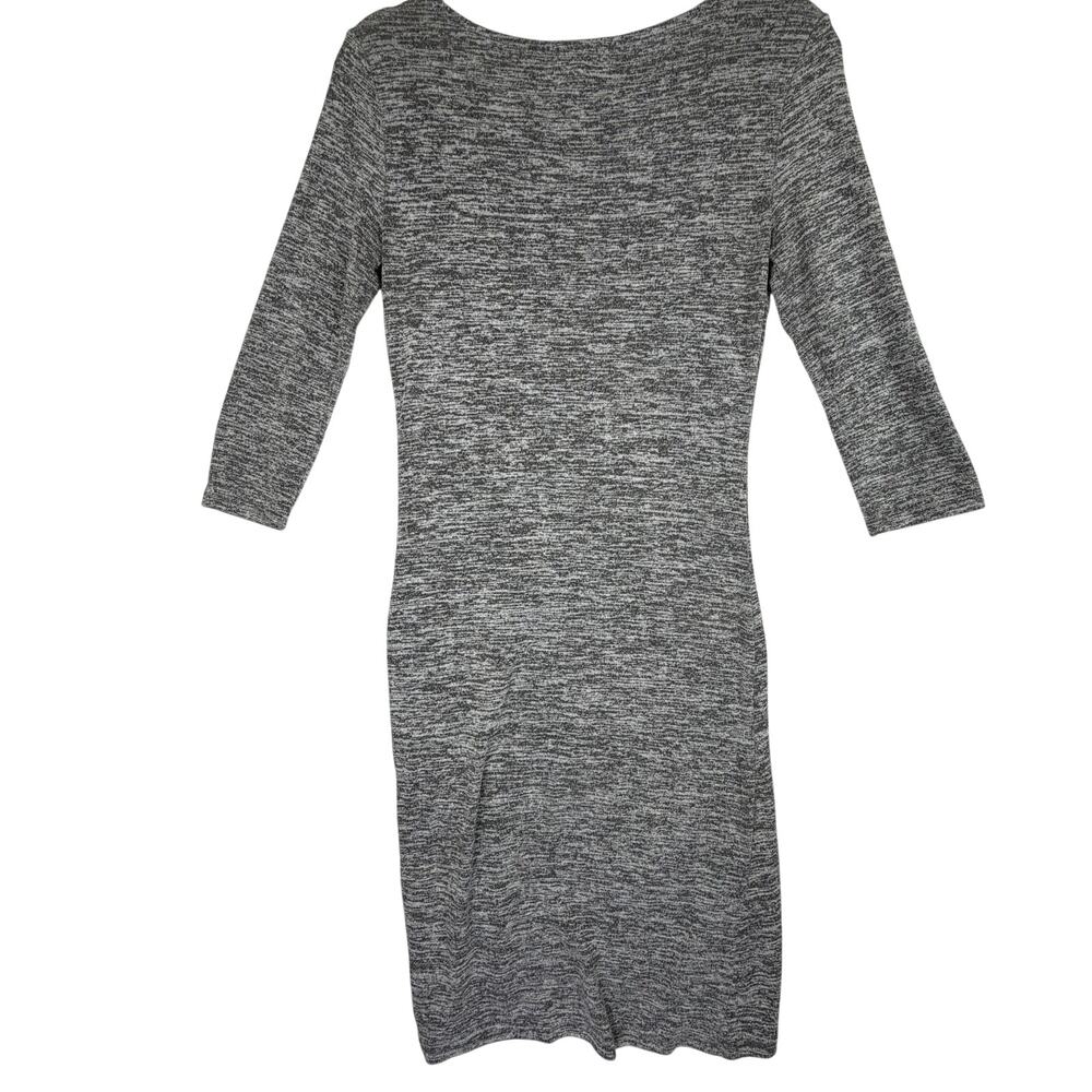 Leith Ruched Bodycon Dress Women Small Gray V Neck 3/4 Sleeve Knit Stretch Mini